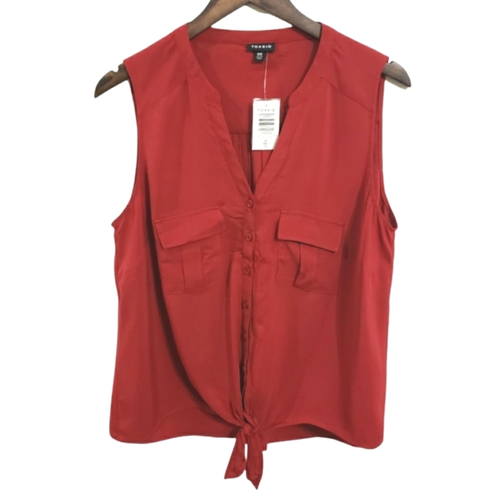 Torrid Red Challis Tie-front Top Women's Size 10 NWT